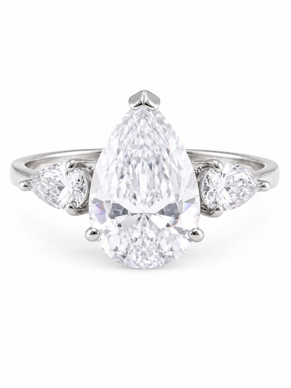 Pear-Shaped White Stone Three-Stone Ring in Silver Tone